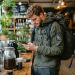 Man wearing the best travel EDC chest pack for men collective culture while exploring a city.